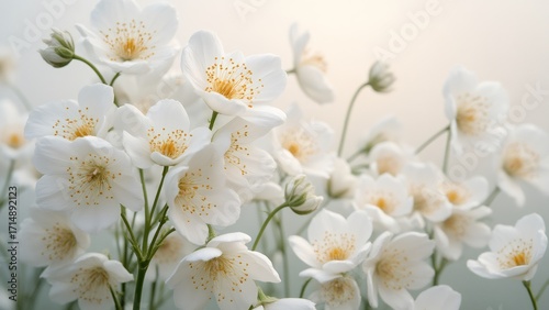 White Anemone Nemorosa Flowers Blooming in a Spring Garden