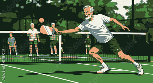 Senior Pickleball Player in Action A Vibrant Illustration
