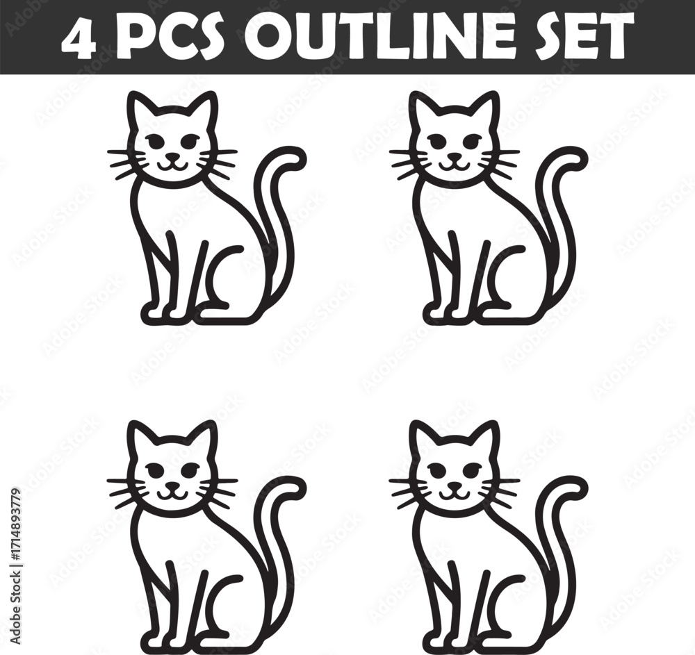 Fototapeta premium Set of Cat Outline vector illustration isolated On Transparent Background