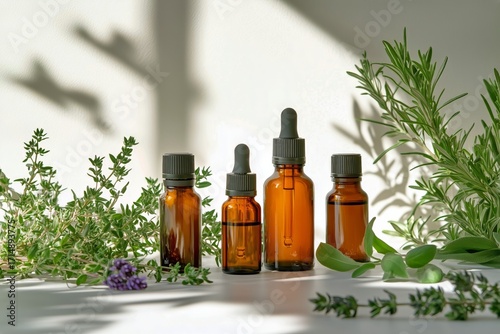 Natural Skincare Products With Herbs and Sunlight in a Serene Indoor Setting.