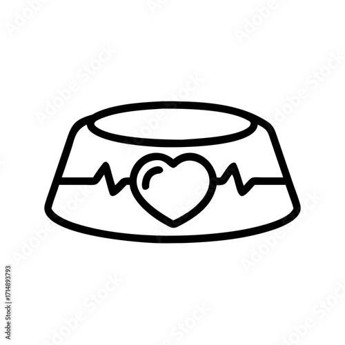 Pet food bowl with heart and heartbeat symbol illustration  