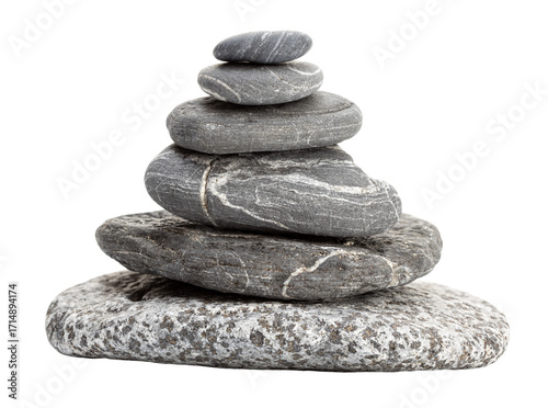 Smooth gray pebbles stacked in a pyramid shape cut out