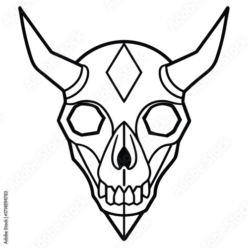 Detailed animal skull illustration in a classic tattoo art style with bold lines and vibrant colors