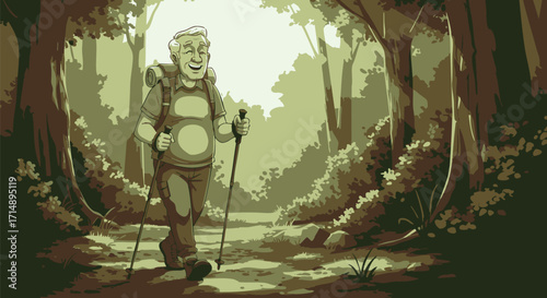 Joyful Journey A Cheerful Hiker on a Forest Trail Adventure