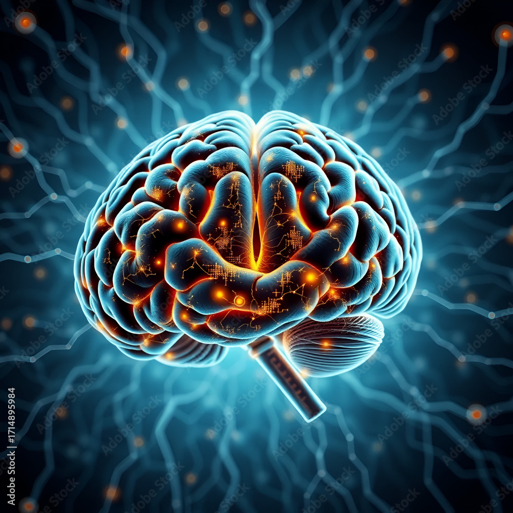 Obraz premium Glutamate - abundant excitatory neurotransmitter released by nerve cells in your brain, mind map concept background