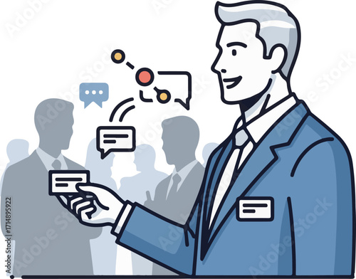 Professional Man Networking and Exchanging Business Cards at a Corporate Event
