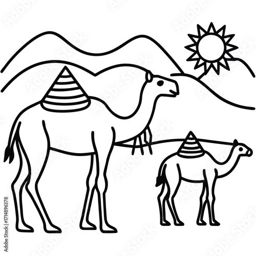 Collection of desert animals and camel illustrations for graphic design projects