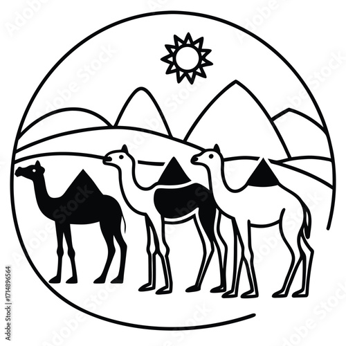 Collection of diverse camel and desert animal illustrations for wildlife and travel designs