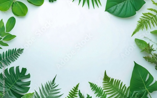 Lush Green Leaves Creating a Vibrant Natural Frame on a Light Background
