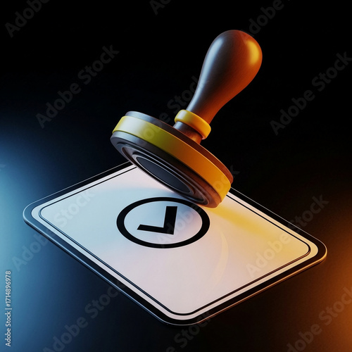 Approval Stamp Marking Checkmark on Document