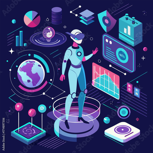 Futuristic Robot with Virtual Reality and Artificial Intelligence Technology Concept