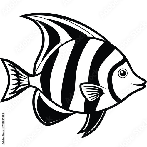 Vibrant tropical fish illustration with diverse marine life and colorful coral reef elements