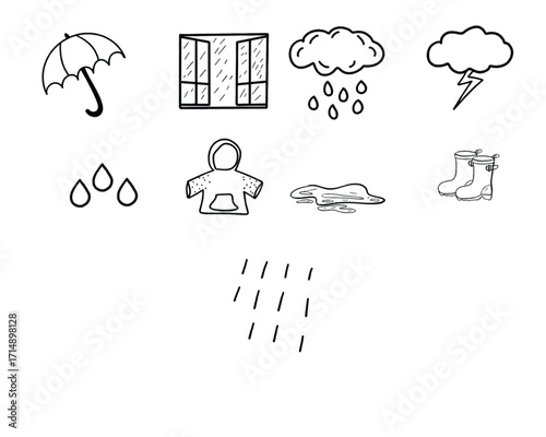 Boots rainy raindrops cloud icons