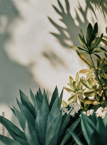 Stunning Succulent Plant With Large, Green Leaves Against a Soft, Cloudy Back...
