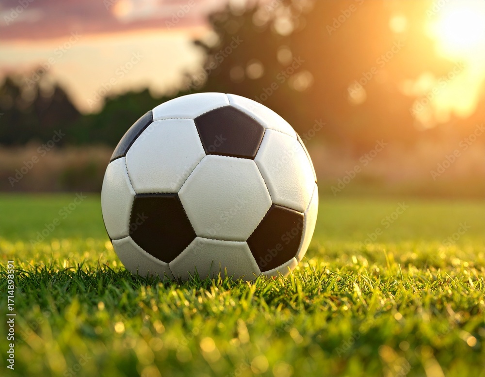 Fototapeta premium Football 3d photo in green grass in the field