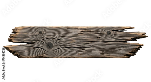 Wallpaper Mural Aged rustic wooden plank, horizontal, rough splintered, dark knots, frayed edges, muted brown & charcoal, soft studio light, white background, copy space, concept of authentic wood texture Torontodigital.ca
