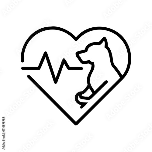 Pet heart icon with heartbeat line and dog silhouette design  