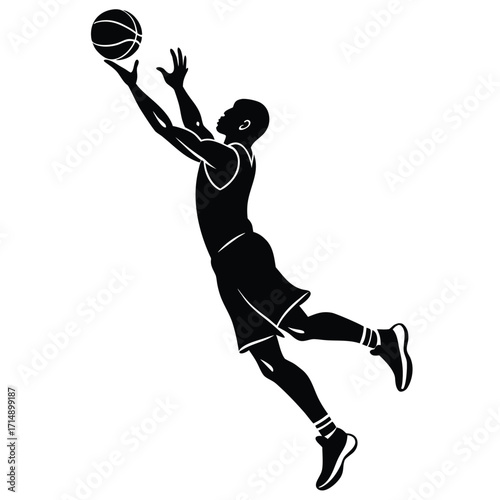 Dynamic basketball player silhouette performing a powerful dunk captured in a graphic set for sports and action designs