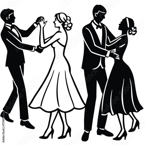 Elegant wedding dance couple silhouette collection for romantic celebrations and invitations