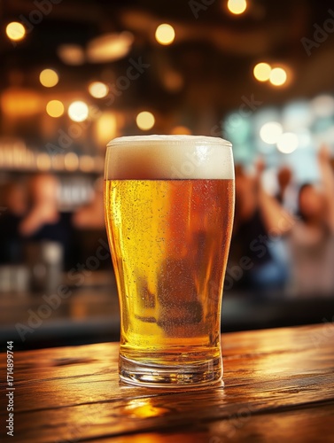 Enjoying a Cold Glass of Beer in a Lively Pub During a Social Gathering at Night