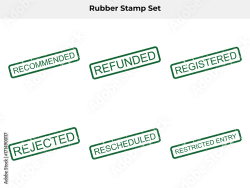 Green Grunge Rubber Stamp Set with Recommended Refunded and Registered on White