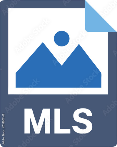Vector art of mls logo with mountain and sun icon, representing real estate listings and property information

