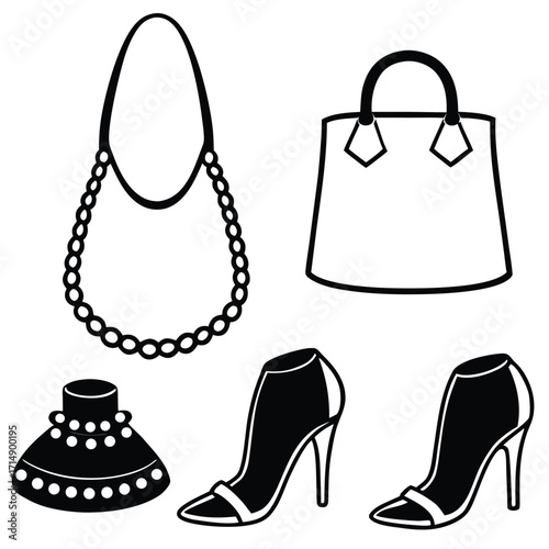 Collection of fashion accessories silhouettes for design projects