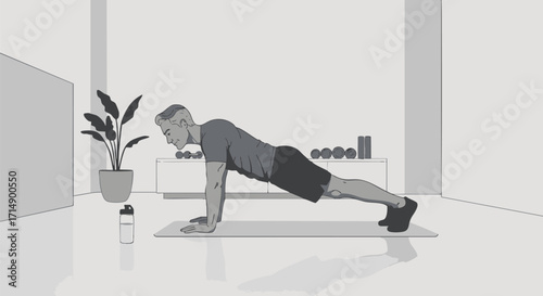 Man Doing Plank Exercise at Home Fitness Guide