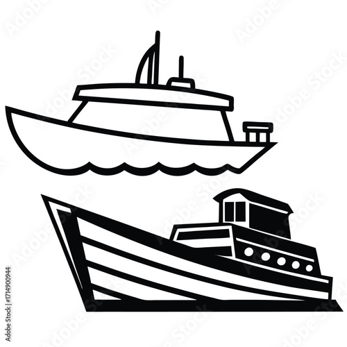 Collection of nautical vessel silhouettes including ships and boats in various styles and orientations
