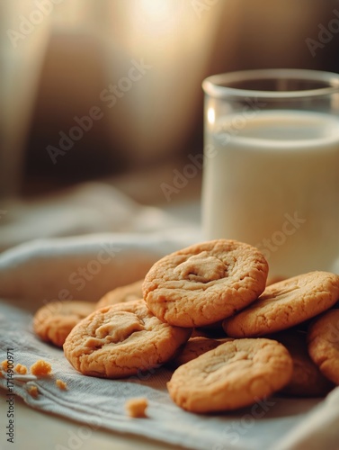 Warm Cookies and Milk on a Cozy Table Setting in Soft Afternoon Light.