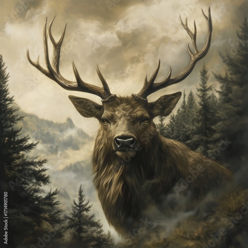 Majestic Stag Standing Proud in a Misty Forest During the Early Morning Light
