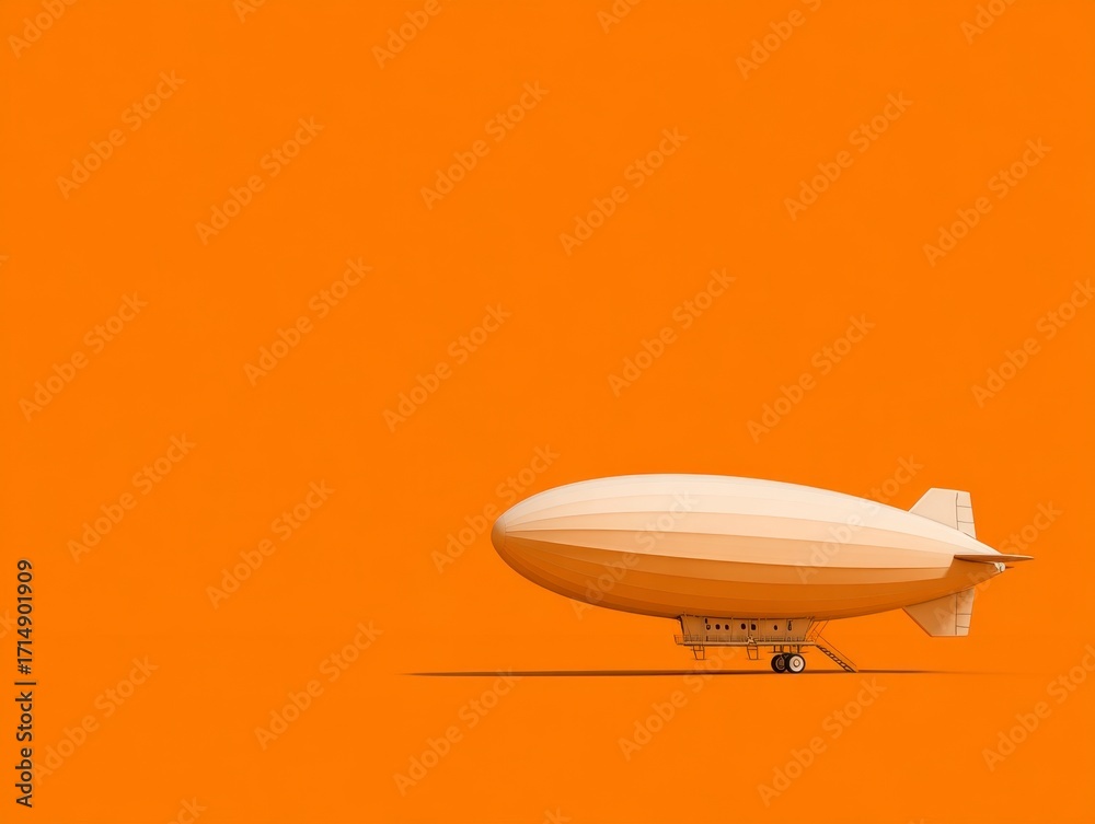 Naklejka premium Simple Airship Against Bright Orange Background