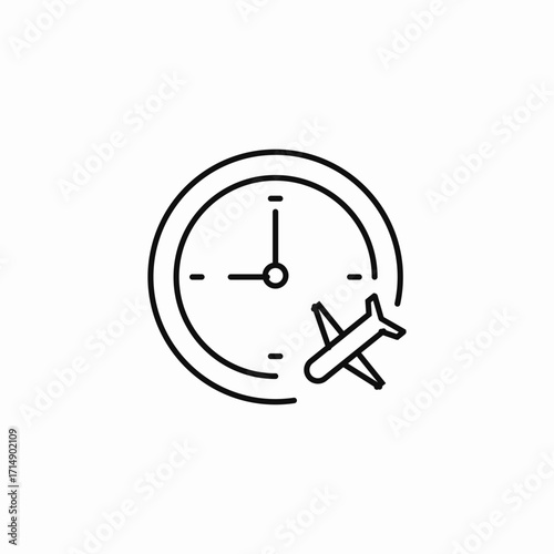 airplane on a clock icon sign vector