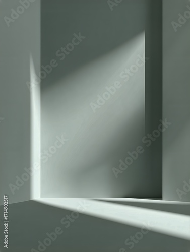 Light and Shadow Play in an Empty Interior Space With Gray Walls During After...