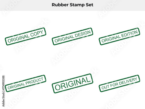 Grunge Green Rubber Stamp Set with Original Text on White Background