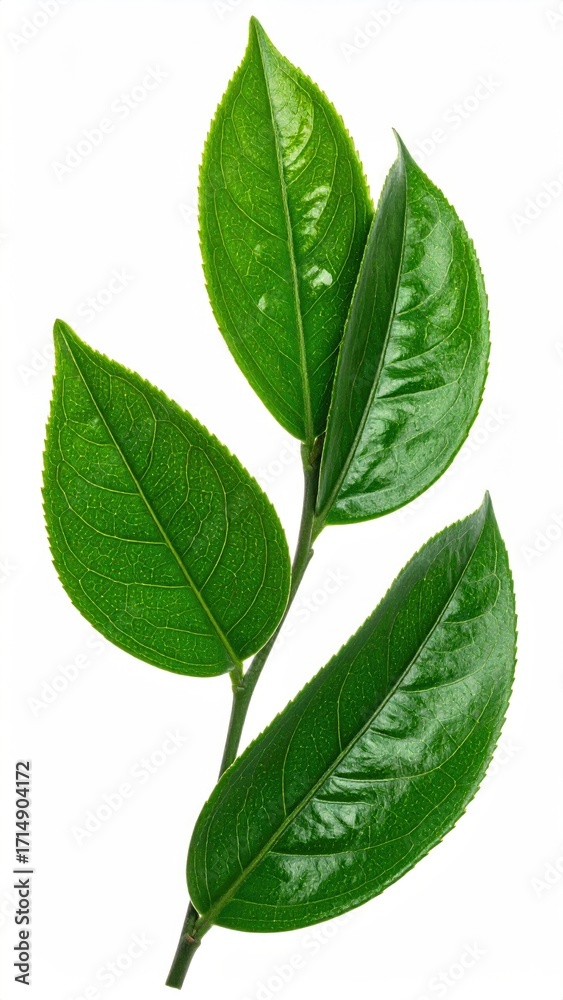 Obraz premium Close-up of vibrant green leaves on a stem