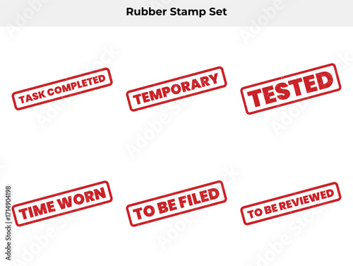 Grunge Style Red Rubber Stamp Set with Different Messages on White Background