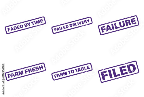 Purple Grunge Rubber Stamps with Faded by Time, Failed Delivery, Failure, Filed