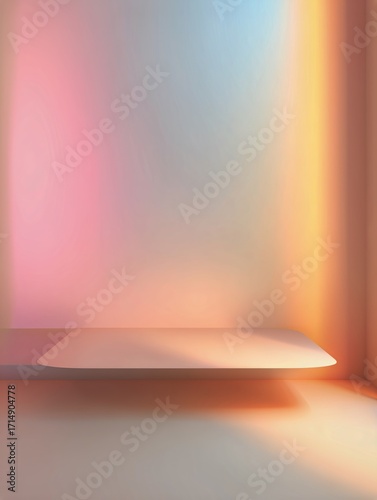 Brightly Lit Room With Colorful Shadows and Smooth Shelf in Soft Light