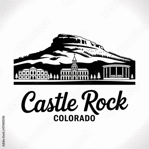Castle Rock Colorado Skyline Silhouette — Mountain Town Landmark Vector Illustration