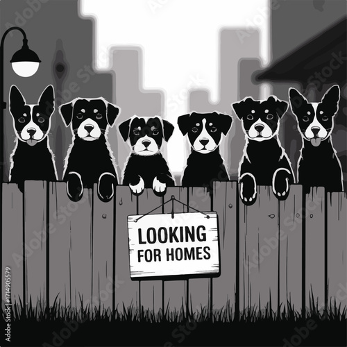 Dog Line-Up in Monochromatic Illustration