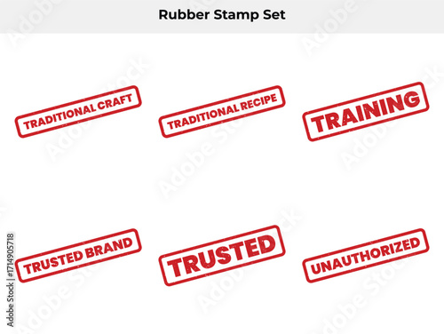 Red Ink Rubber Stamp Set Featuring Business Text On Isolated White Background
