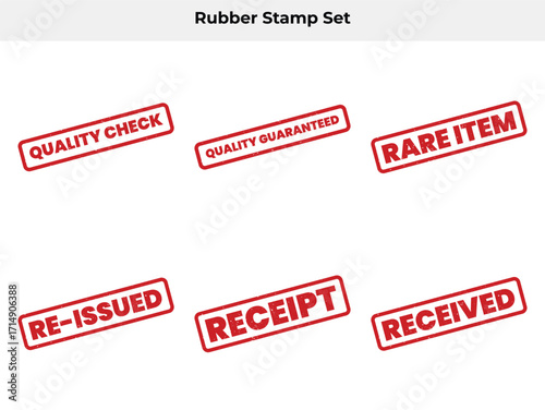 Canvas-taulu Rubber Stamp Red Ink on White Background Set, Quality Check, Receipt, Received
