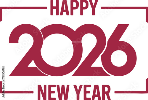 Minimalist happy new year 2026 text graphic celebration design with modern typography and minimalist style in red color