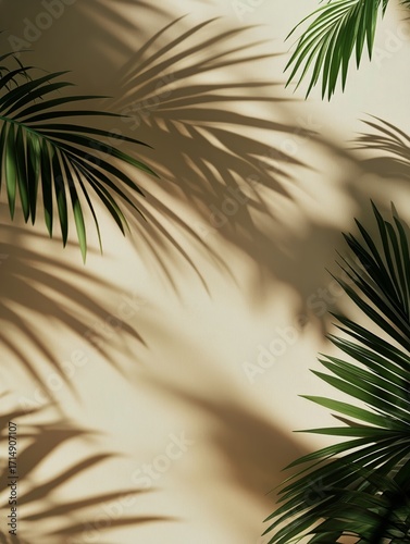 Sunlight Casts Leaf Shadows on a Warm Wall Creating a Calm and Natural Atmosp...