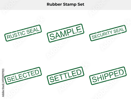 Rubber Stamp Set with Rustic Seal, Sample, Security Seal, Selected, Settled and Shipped