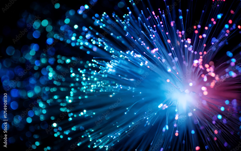 Naklejka premium Vibrant Fiber Optic Cables with Bright Colored Lights Emitting