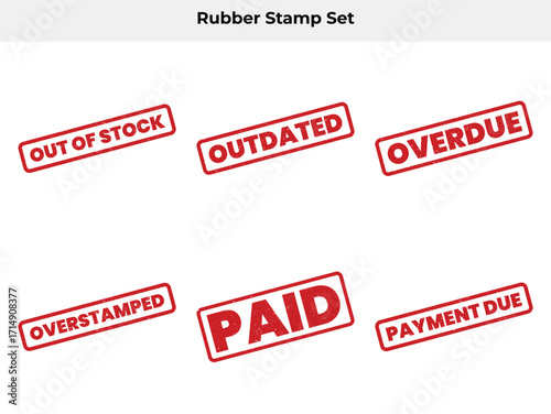 Rubber Stamps Collection with Grunge Effect, Outdated Paid Overdue Text on White