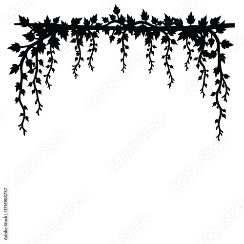 Black silhouette of hanging vines with leaves vector