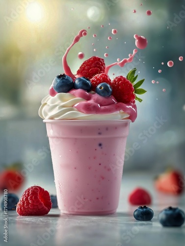 Delicious Berry Frosty Treat With Colorful Toppings and Splashes in a Summer ...